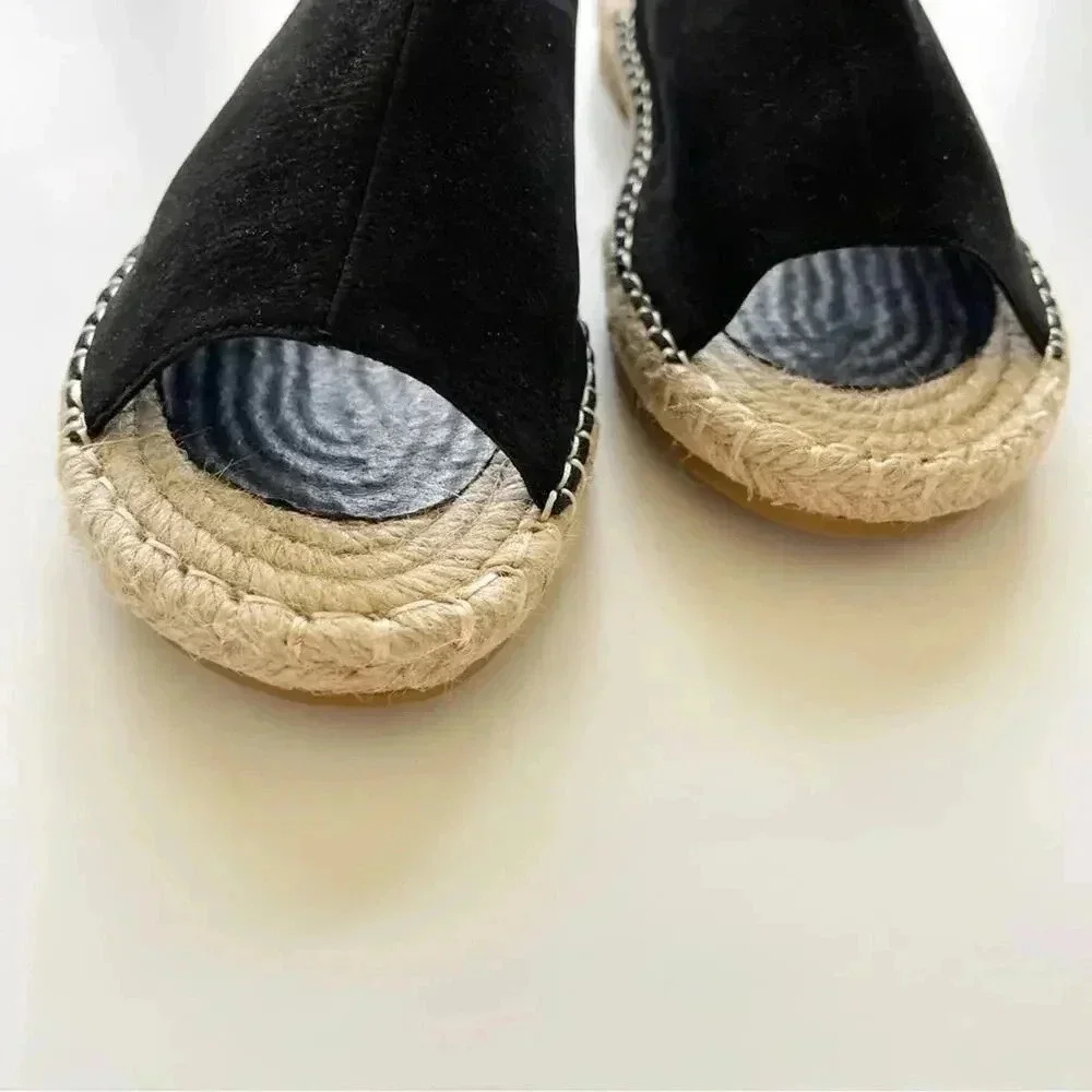 Eileen Fisher Milly Tumbled Nubuck Espadrille Black Sandal Size 7
